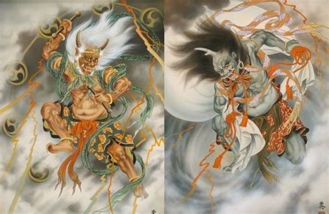 „Fujin Raijin-zu“! Eine Symphonie aus Sturm und Blitz im japanischen Heian-Stil